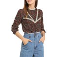 thumbnail image 5 of Allegra K Women's Floral Lace Trim Stand Collar Long Sleeves Blouse Tops, 5 of 6