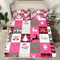 thumbnail image 2 of Homewish Merry Christmas Child Full Size Sheets, Magic Reindeer Snowman Bed Sheets, Cartoon Pink Patchwork Sheet Sets, Luxury Bedroom Decor, 4-Piece, 2 of 7