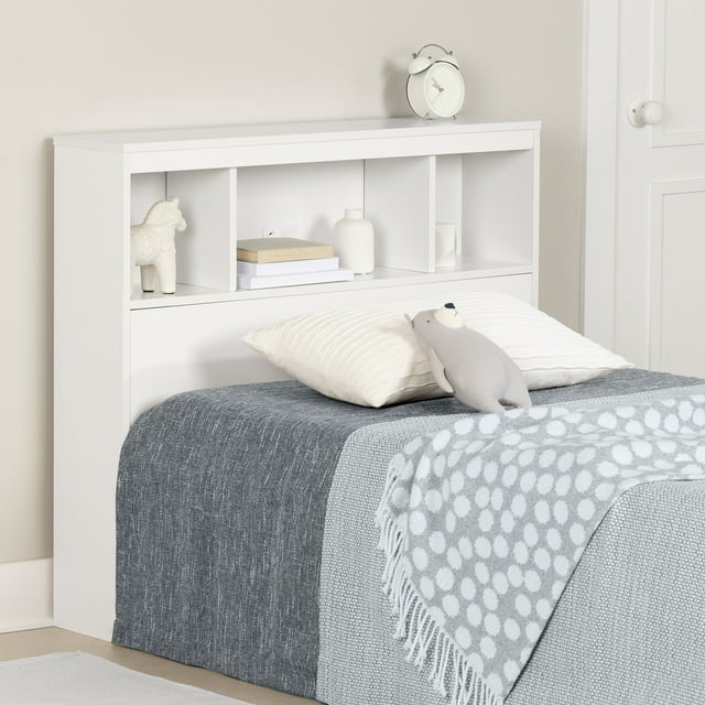 South Shore Spark Twin Bookcase Headboard with Storage, in Pure White