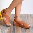 thumbnail image 2 of Bmisegm Sandales pour Femmes d'Été Rétro Unies en Cuir à Talon Compensé Épais à Semelle Épaisse Grande Pointure Sandales pour Femmes Été Brun 7.5, 2 of 9