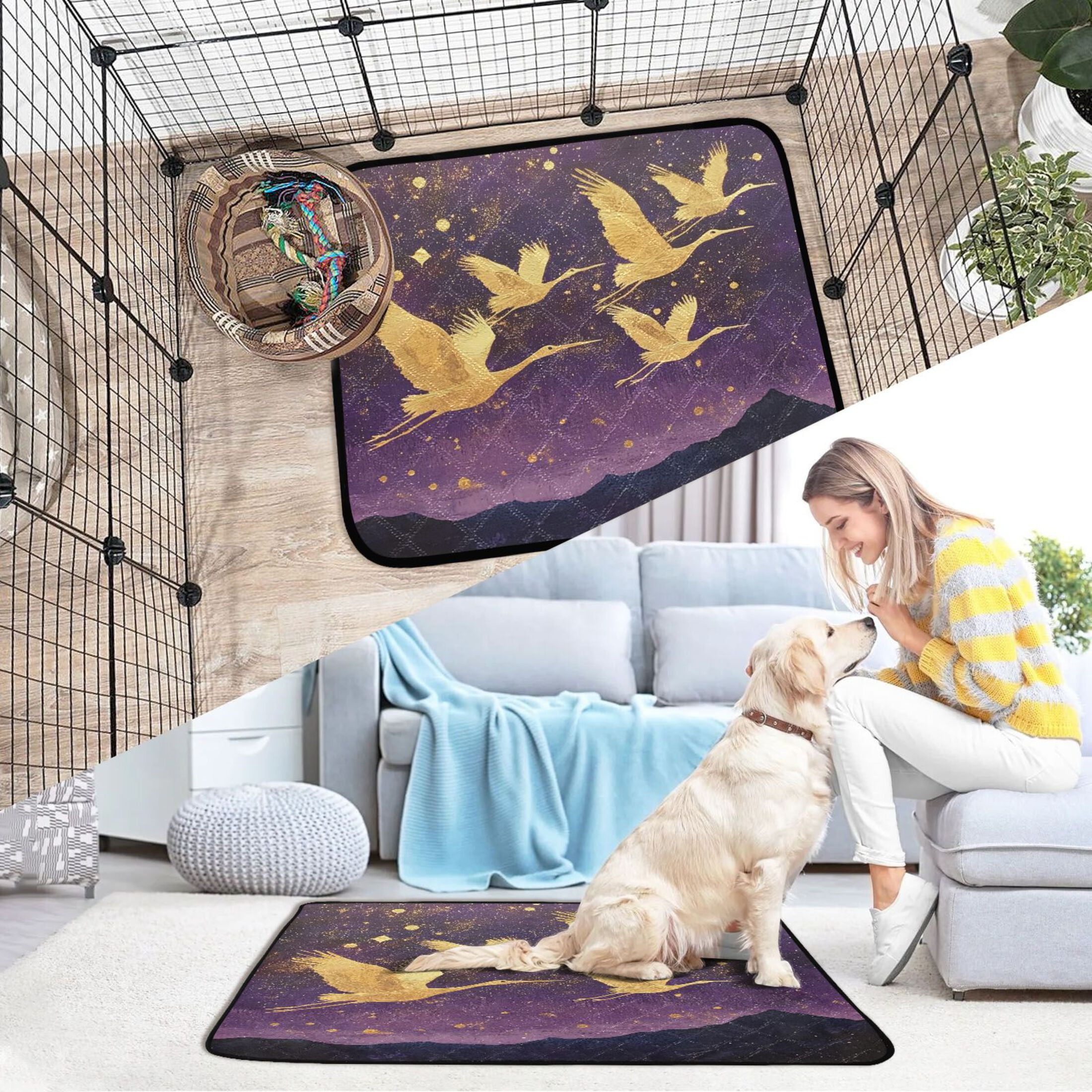 Qxltty Wild Crane Cat litter Pads Pet Set of 3 Diaper Mats Center Anti-leakage Layer Absorbent Soft and Comfortable