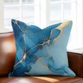 thumbnail image 2 of Abstract Art Throw Pillow Cover Teal Blue Marble Stone Gold Cracks Modern Cotton Linen Cushion Cover Throw Pillow Case with Invisible Zipper for Couch Sofa Bed Chair Car 16x16 Inch, 2 of 14