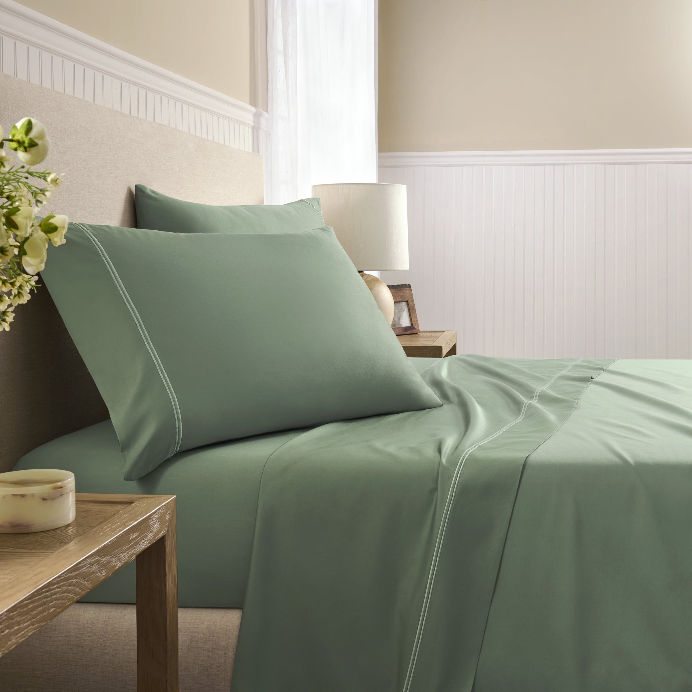 Wamsutta 1846 650 Thread Count Sea Spray Egyptian Giza Cotton Sateen Pillow Cases, Queen (2 Count)