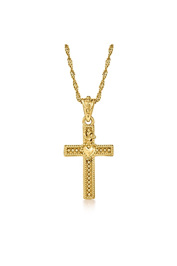 Italian 18kt Gold Over Sterling Sacred Heart Cross Adjustable Pendant Necklace, Women's, Adult
