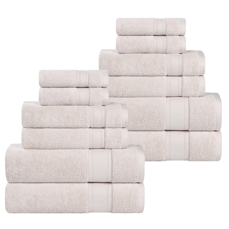 Superior Belmont 12 Piece Zero Twist Towel Set, Ultra Soft Cotton Towels, Silver