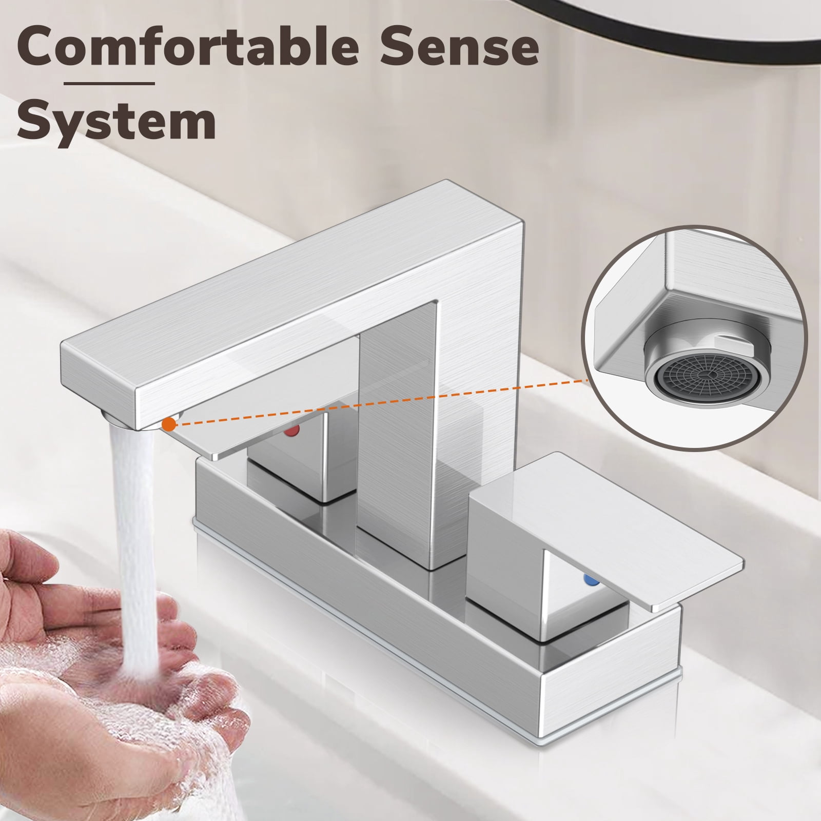KINGTACK Bathroom Faucets, 4 Inch Brushed Nickel Bathroom Faucets for Sink 3 Hole, 2 Handle Bathroom Sink Faucets with Pop-up Drain and Supply Lines