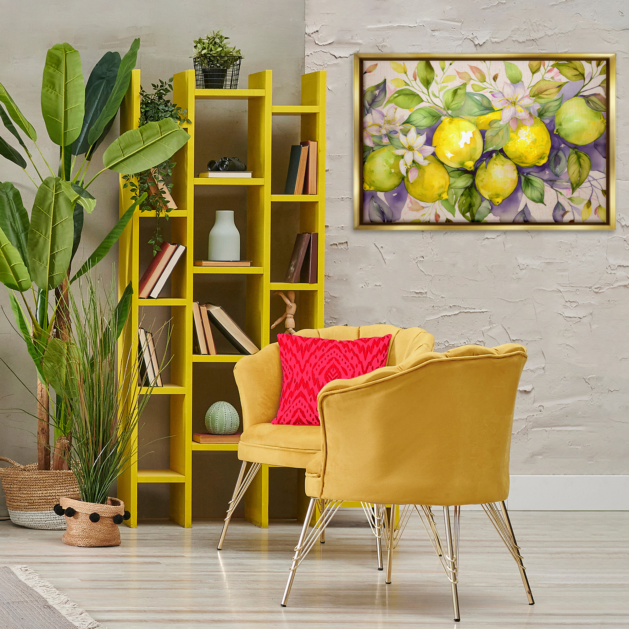 Stupell Industries Cottage Lemon Blooms Food & Beverage Painting Gold Floater Framed Canvas Art Print Wall Art, 31 x 21