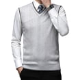 thumbnail image 3 of Hanerdun Men Sweater Vest Male V-Neck Sleeveless Knitted Pullover Waistcoat, Light Gray L, 3 of 5