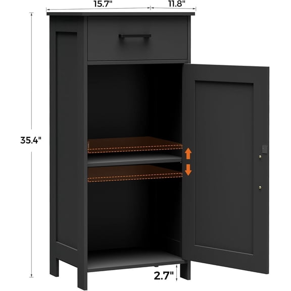35.4" H Bathroom Cabinet with Drawer, Black Storage Corner Unit for Living Room Entryway