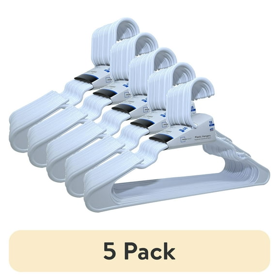 (5 pack) Mainstays Plastic Clothes Hangers, White, 18-Count, Lightweight & Durable for Everyday Use