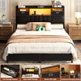 thumbnail image 6 of Aheaplus Twin Headboard with Drawer Storage and RGB LED Light, Twin Size Upholstered Headboard with Charging Station and Bookcase, for Bedroom/Dorm Room/Guest Room, Black, 6 of 7