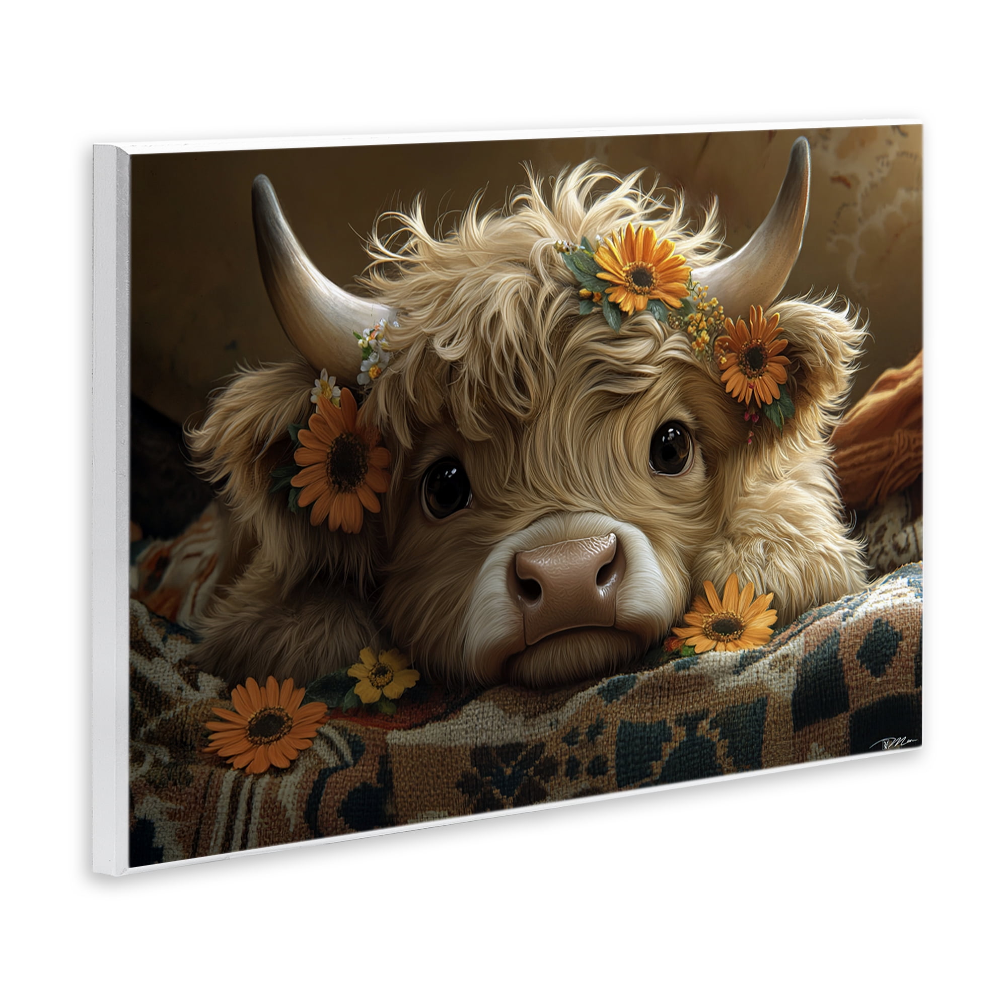 Adorable Flower Bedecked Cattle Wall Plaque Art, design by Momart