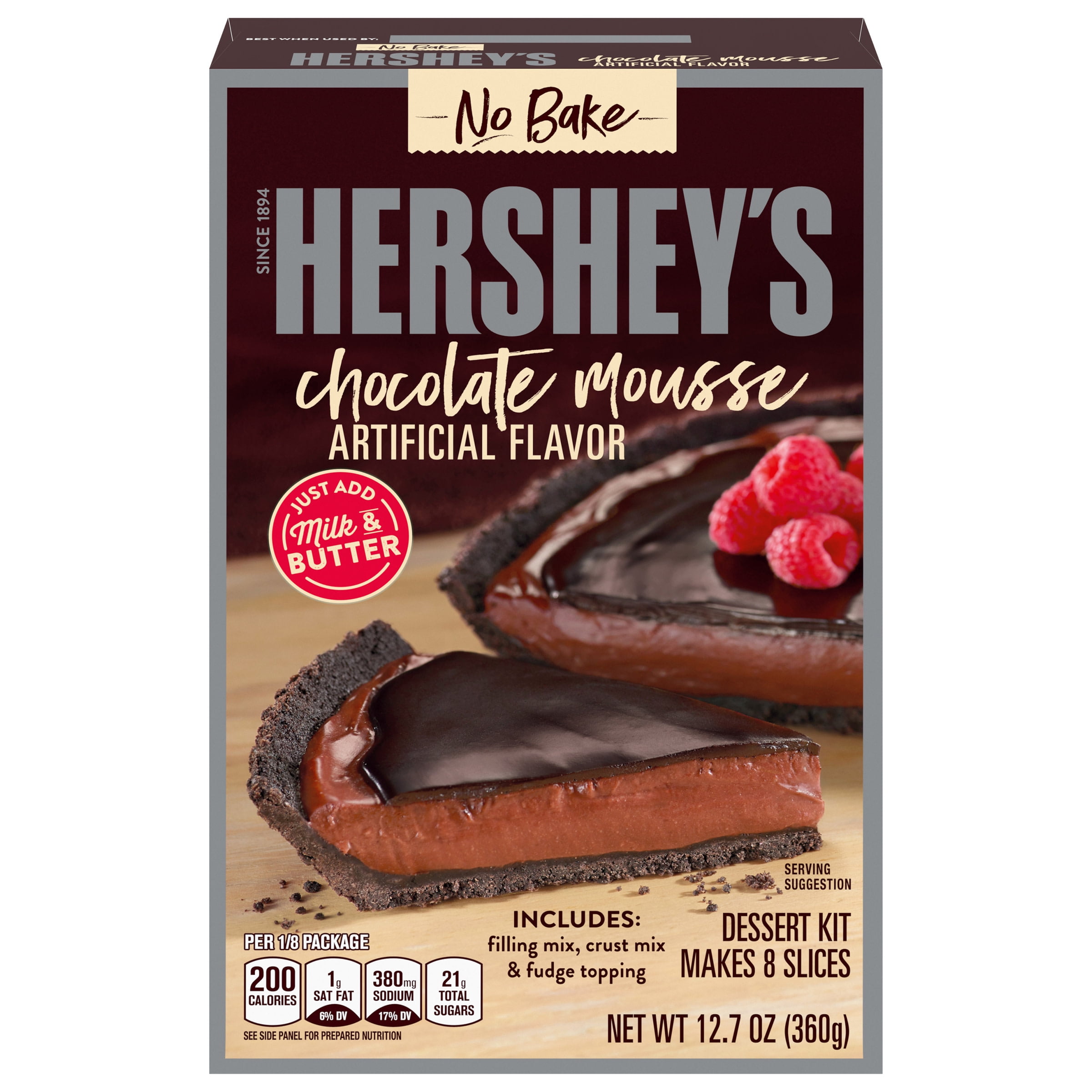 Hershey's No Bake Chocolate Mousse Dessert Kit with Filling Mix, Cust Mix & Fudge Topping, 12.7 oz Box