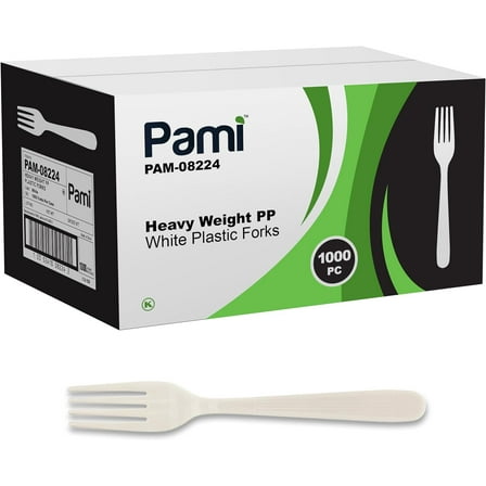 PAMI Heavy-Duty Plastic Forks, 1000 count Bulk Disposable White Forks Plastic Cutlery for Parties, Catering, Takeout