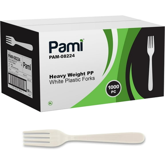 PAMI Heavy-Duty Plastic Forks, 1000 count Bulk Disposable White Forks Plastic Cutlery for Parties, Catering, Takeout