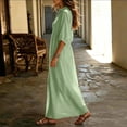 thumbnail image 4 of HADST Women's Collared V-Neck Puffed-Sleeve Maxi Dress, 3/4 Sleeves High-Waisted Pleated A-Line, 4 of 7