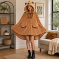 thumbnail image 4 of Women Cute Bear Hooded Wearable Blanket Poncho, Soft Fuzzy Flannel Button‑Front Cape Shawl with Pockets(Coffee,One Size), 4 of 5