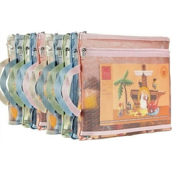 10 Pack Colored Mesh Zipper Pouch Bags, Double-Layer Nylon Puzzle Building Block Sets Toy Storage & Organization, Breathable See Through A4 Zipper Pouch with Handle for School Office Games