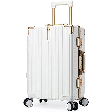 Aluminium Frame PC-Polycarbonate Suitcase Carry On Suitcase, Lightweight Cabin Luggage, PC Hard Shell, Approved by Airlines, TSA Lock, Quiet Wheels (White,20 inch Cabin)