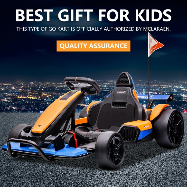 SEGMART Go Kart eléctrico para niños con 2 velocidades, 24 V, 4 ruedas con  licencia Mclaren, vehículos juguetes para montar en camión Bluetooth/FM