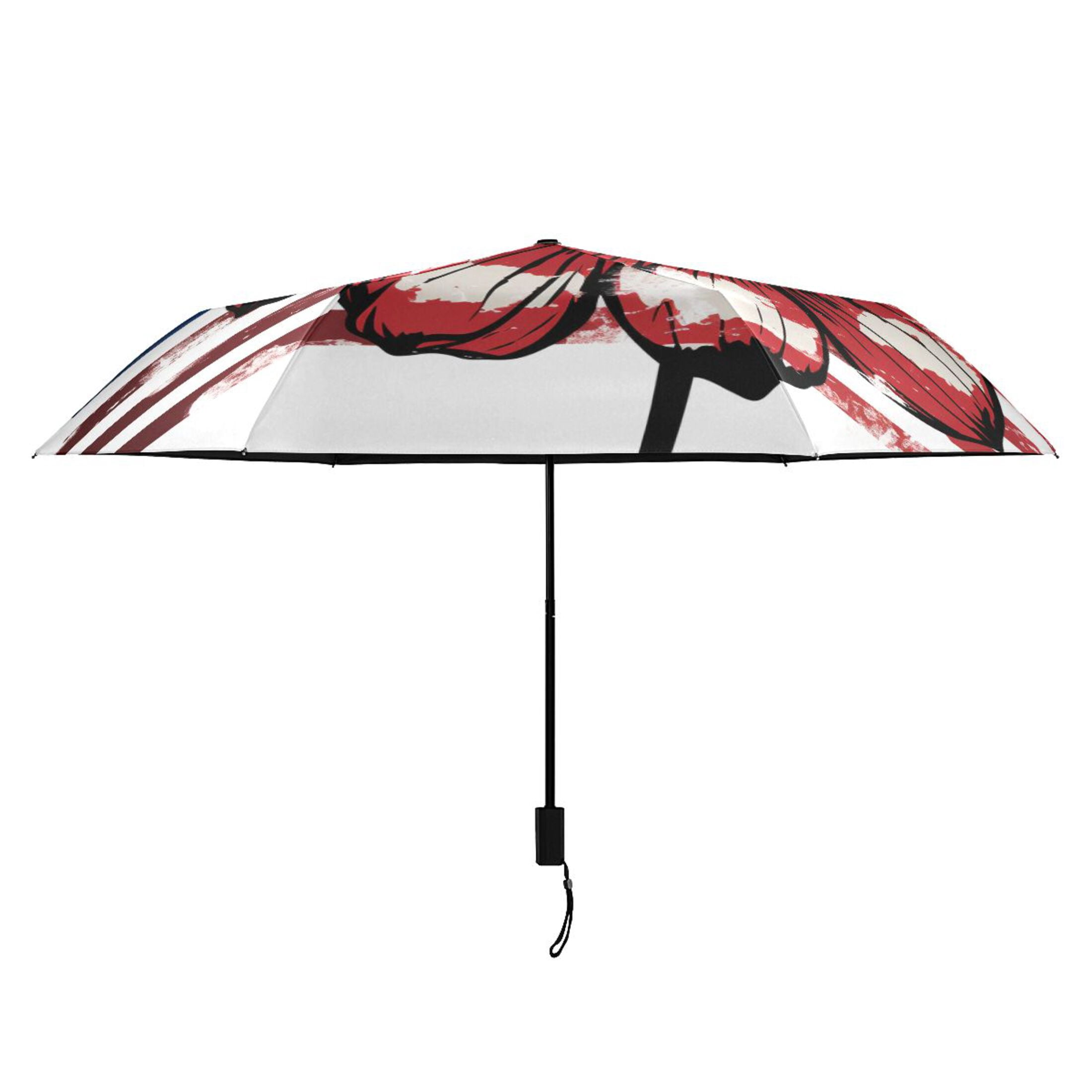 American Flag and Flower Compact Sun Umbrella Windproof Travel Umbrellas for Rain Strong Portable UV Protection