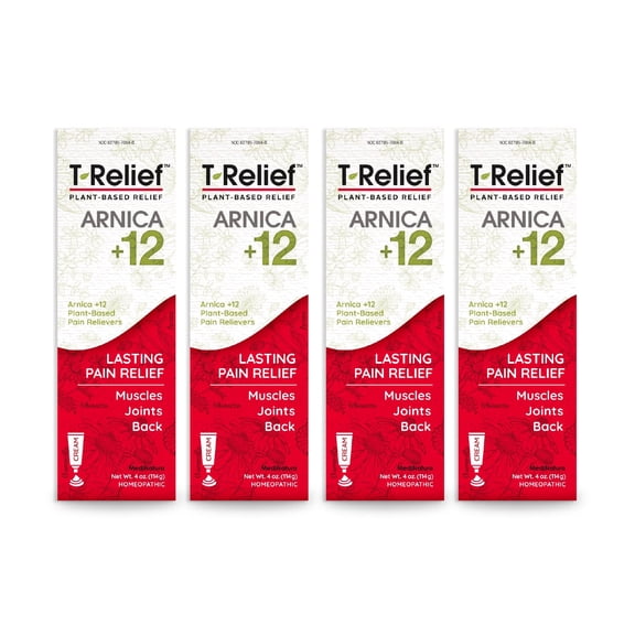 MediNatura T-Relief Arnica  12 Cream Natural Relieving Actives -Whole Body Fast Acting Relief for Women & Men - 4 oz (4 pack)