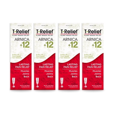 MediNatura T-Relief Arnica +12 Cream Natural Relieving Actives -Whole Body Fast Acting Relief for Women & Men - 4 oz (4 pack)