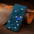 thumbnail image 5 of Allytech Galaxy A12 5G Case, Bling Diamond Butterfly Embossed Wallet Flip PU Leather Shockproof Magnetic Closure Card Slots Stand Case with Hand Strap for Samsung Galaxy A12 5G (6.5 inch), Blue, 5 of 5