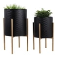 thumbnail image 6 of Decorative Flower Pots with Metal Stand for Home Decor - Modern Planters for Hallway, Entryway, and Living Room Decor - Indoor and Outdoor Pots for Plants Styling - Set of 2, 23", 19", Black & Gold, 6 of 12