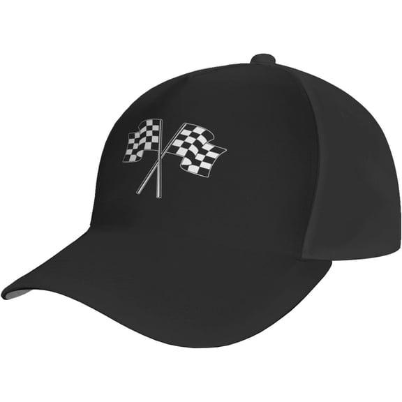 Checkered Flags Race Car Hat Unisex Classic Low Profile Adjustable Trucker Dad Hats Black