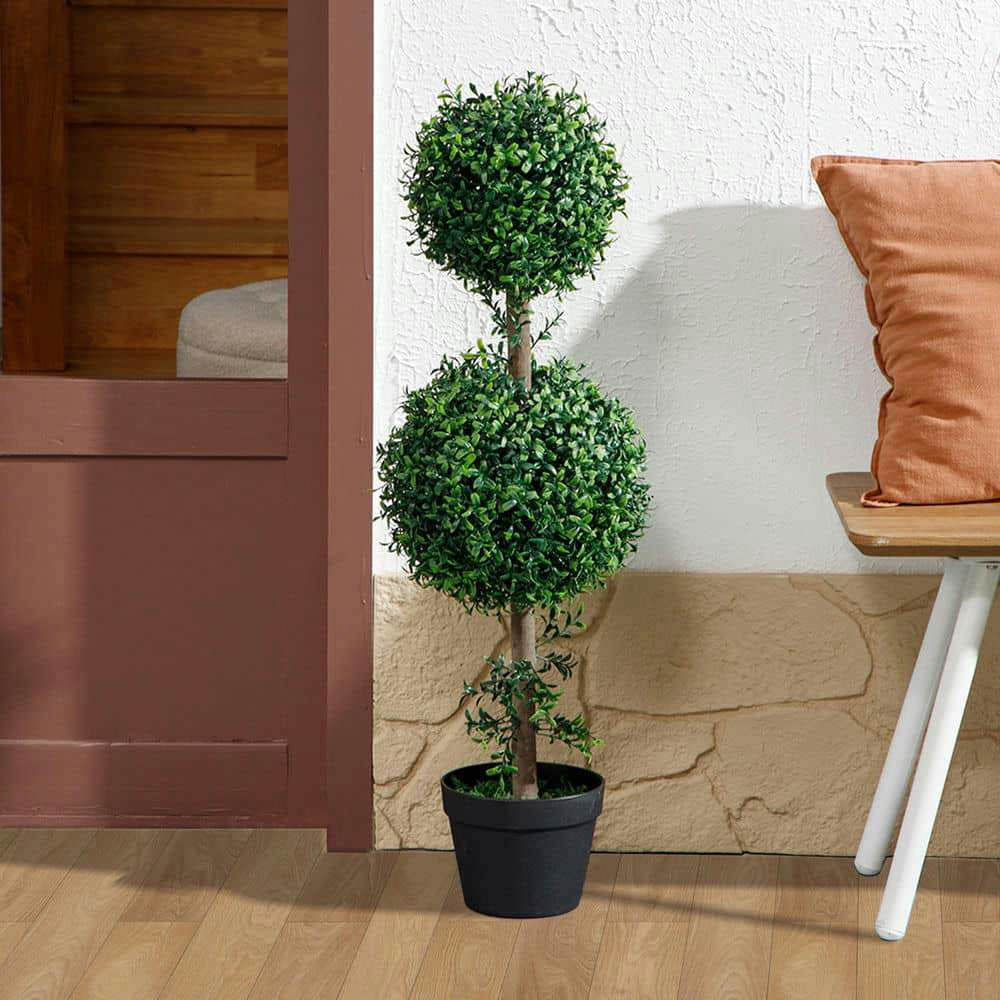 Yardi Yarda 36 Inch High Artificial Ball Boxwood Topiary Trees Set of 2, Fake Plants in Pot for Indoor, Green