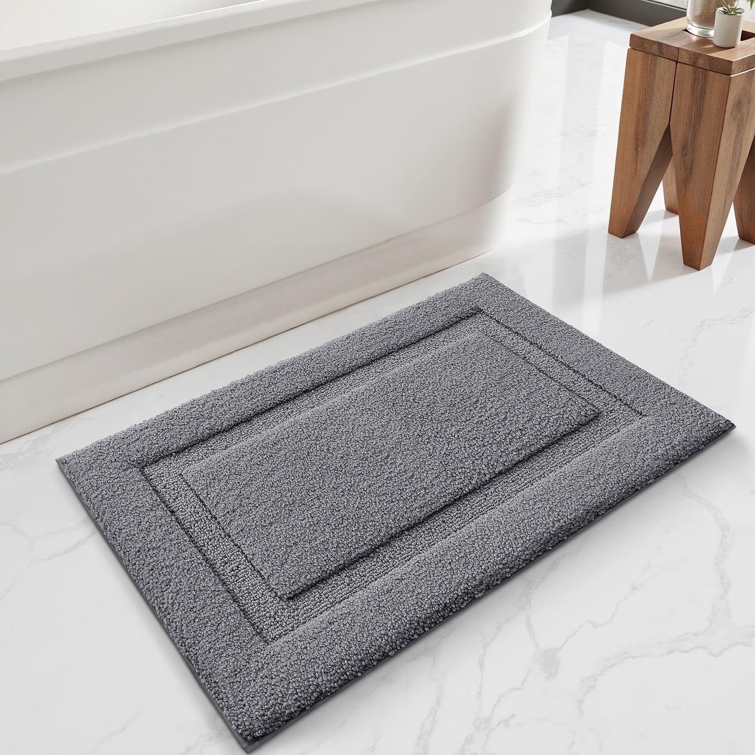 FRABE Non Slip Bathroom Rug with Rubber Backing, Ultra Absorbent Quick Dry Microfiber Bath Mat, Machine Washable, Dark Grey, 24"x36"