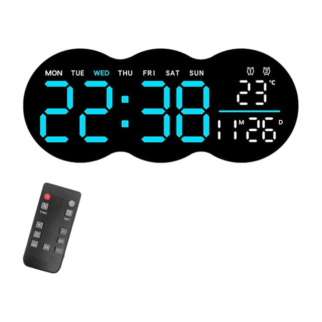 Reloj de pared digital con alarma y función de memoria, moderno y versátil, con control remoto, ideal para decoración de pared de gimnasios almacenes, pantalla azul