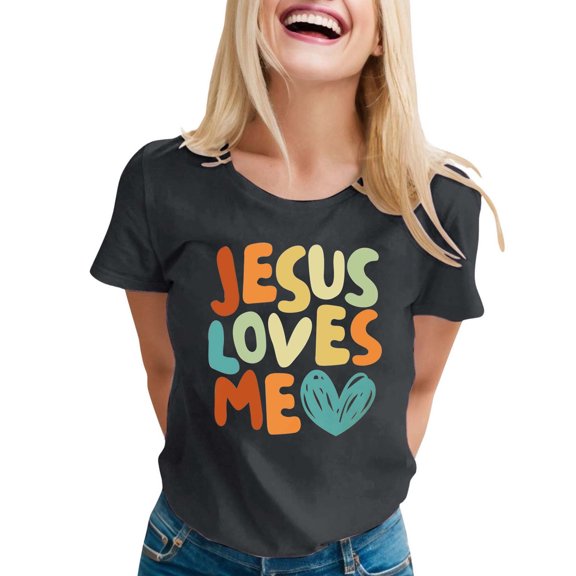 NJGRAE Crop Tops for Women Tops for Women Women's Casual Printed Round Neck Short Sleeve T Shirt Top Women’S Scoop Neck Blouses S