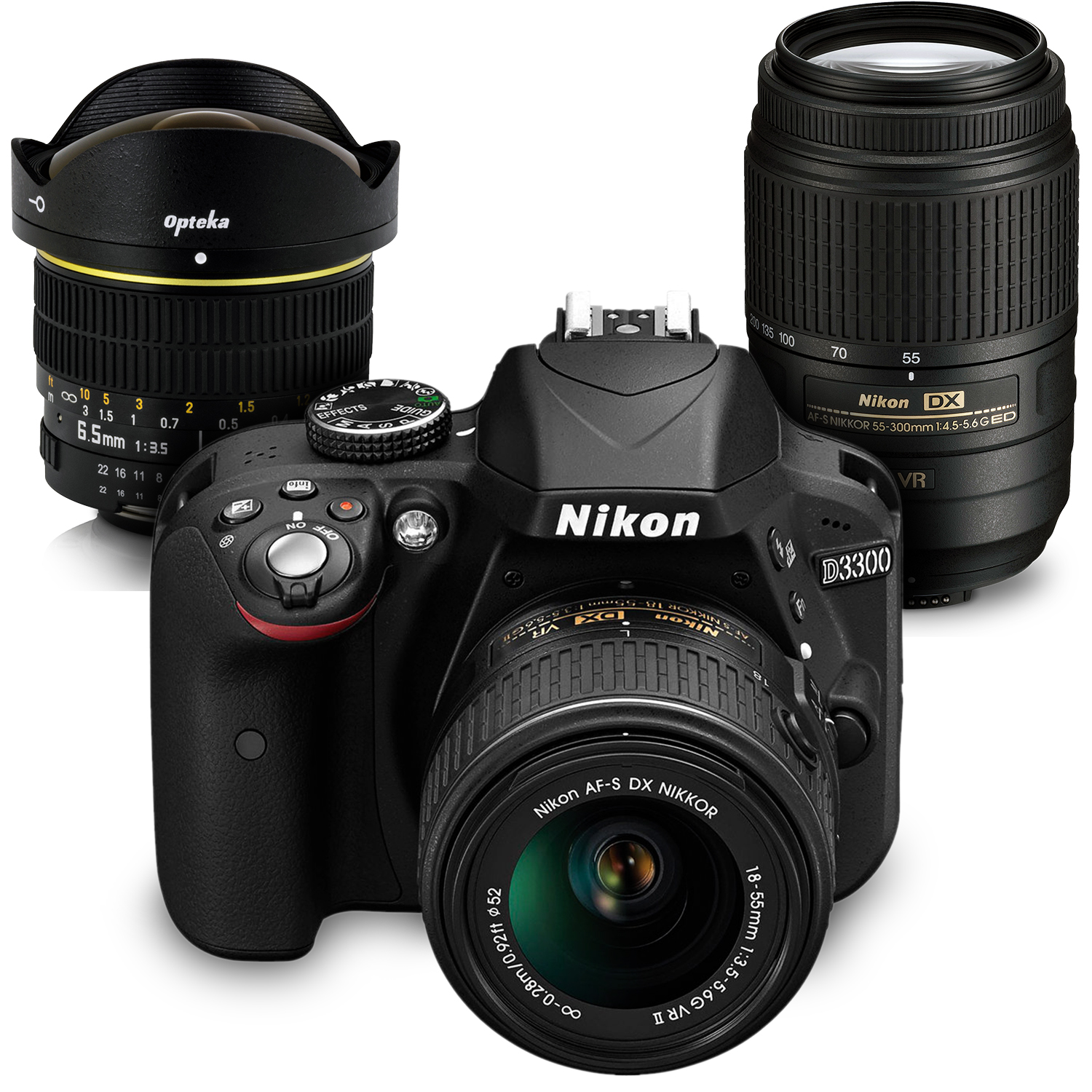 Nikon D3300 DSLR Camera with 6.5mm Fisheye Wide Angle + 18-55mm VR