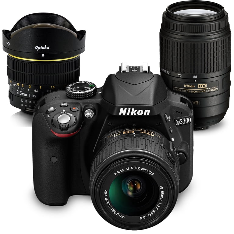 Nikon D3300 DSLR Camera with 6.5mm Fisheye Wide Angle + 18-55mm VR