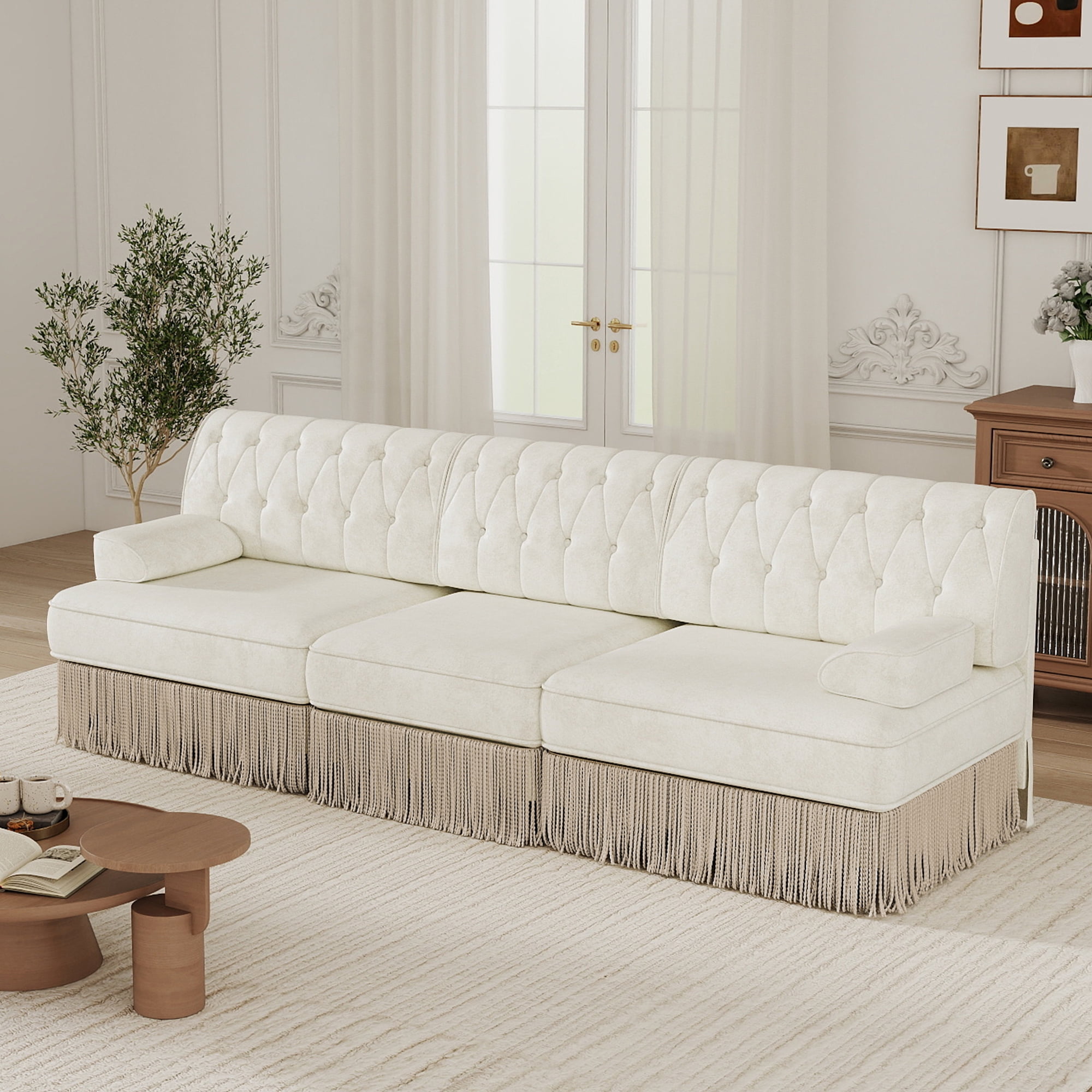 MAYEERTY 3-Seater Modular Chesterfield Sofa, Button Tufted Pet-Friendly Fleece Couch, Free Combination for Living Room Bedroom Rest Area