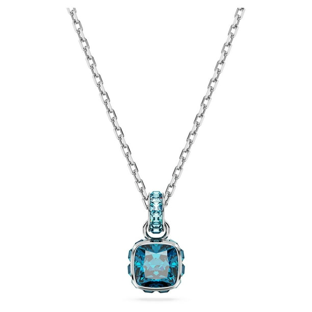 Collar de Swarovski con piedra natal de diciembre, acabado en rodio azul