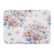 SIDONKU Gray Blossom Pink Flowers and Leaves on Watercolor Floral Pattern Rose in Pastel Color Abstract Doormat Floor Rug Bath Mat 23.6x15.7 inch