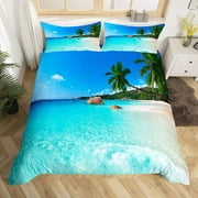 Quilts Set Beach Bedding Coastal Ocean Quilts Bedding Beach Quilt Set, 3 Piece Bedding Set with 2 Pillowcases & 1 Quilt Cover