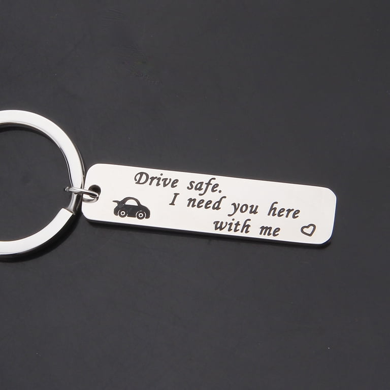 Drive Safe Keychain Gift - Engraved Letter Keychain For Him, Husband, Boyfriend, Or Dad (M, Black)