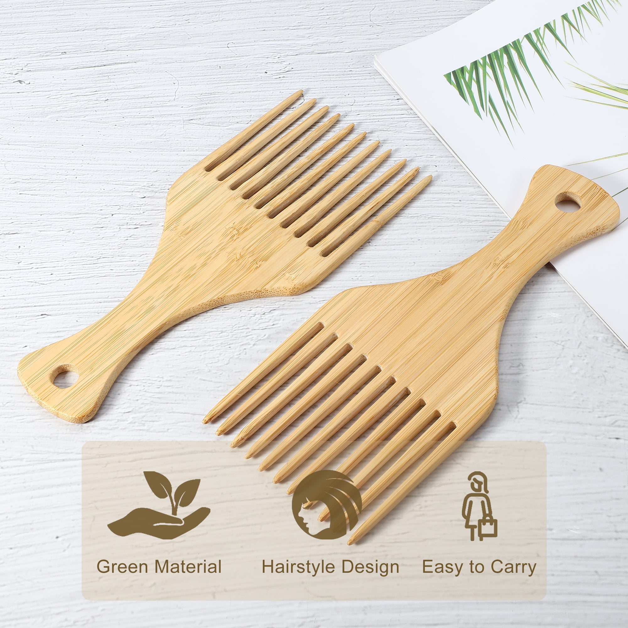 Unique Bargains Wood Afro Hair Pick Combs For All Hairs 7.17"x3.07" 2 Pcs