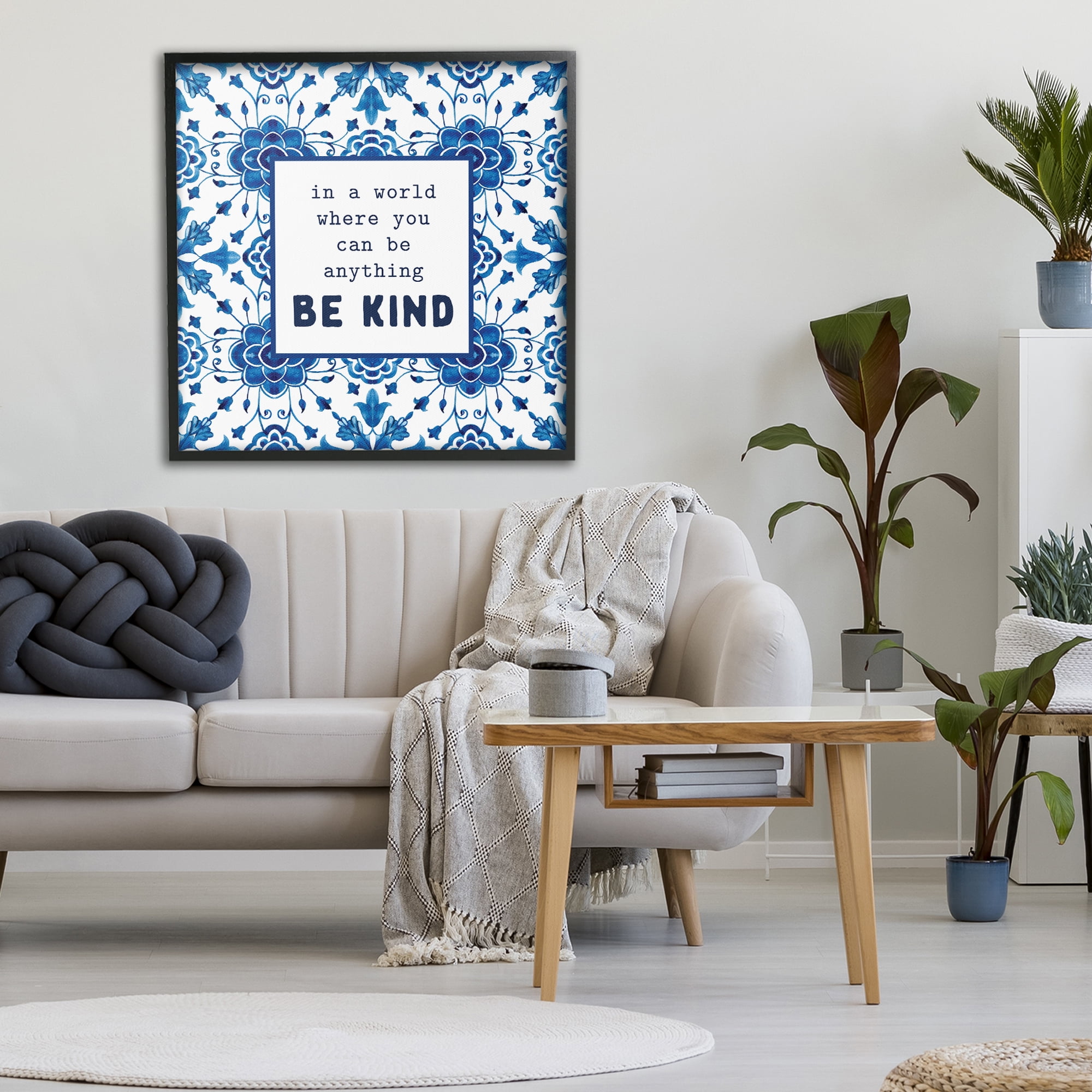 Patterned Be Kind Encouragement Black Framed Giclee Art, design by Lettered and Lined