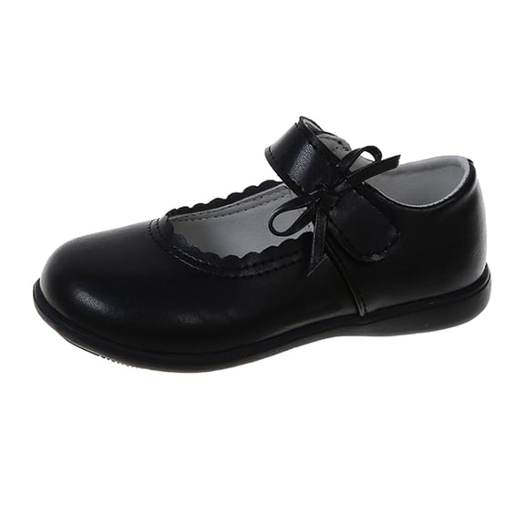 AUDeals Girls Bow Mary Jane Flats - Scalloped Edge Strap School Shoes Non Slip Flats for Kids (Black, 9.5-10 Years)