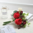 thumbnail image 3 of Roses Artificial Flowers in Vase,Realistic Floral Fake Roses Bouquet Silk Flower Arrangement with Vase Faux Roses with Stems for Table Centerpieces Home Office Kitchen Decor (Green) A, 3 of 5