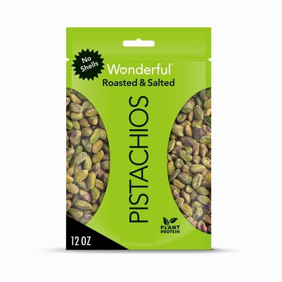 Wonderful Pistachios, No Shells, CM31 Roasted and Salted Nuts, 12 Ounce Resealable Bag, Good Source of Protein, Gluten Free, On-the Go-Snack