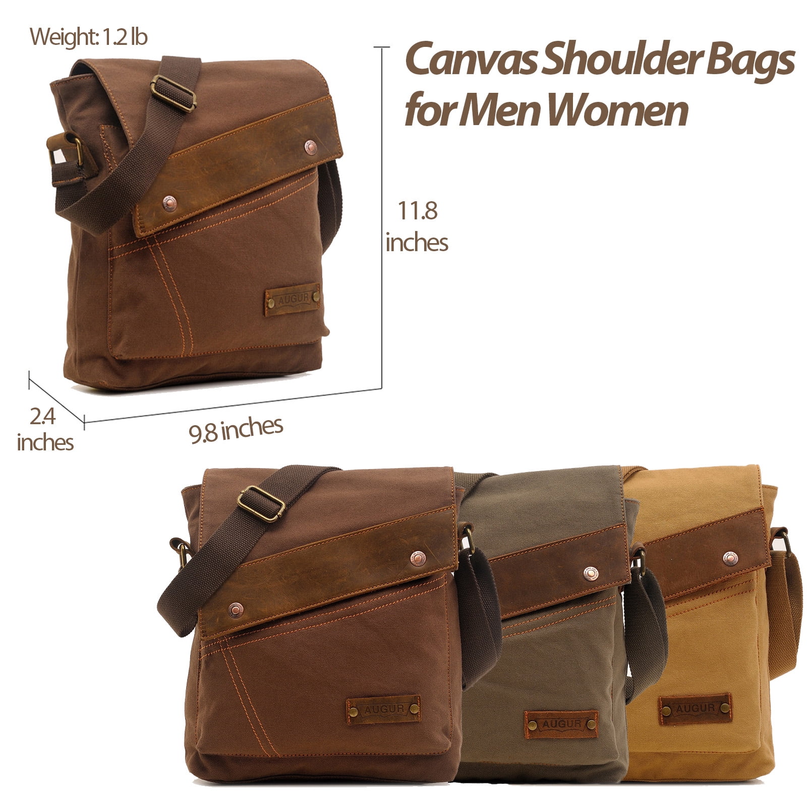 Egoelife Canvas Shoulder Bags for Men Small Crossbody Bags for Women Messenger Bag Slim Sling Bag Satchel Bag Side Bag for Travel
