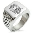 thumbnail image 1 of Stainless Steel Pirate Skull Anchor & Sabers Geometric Pattern Biker Style Polished Ring, 1 of 1