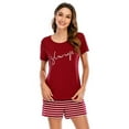 thumbnail image 2 of Clearance! Womens Cute Round Neck Short Sleeve Printed Sleep Shirts with Short Pant Soft Sleepwear, Red, L, 2 of 6