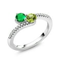thumbnail image 2 of Gem Stone King 925 Sterling Silver Green Nano Emerald and Green Peridot Bypass Ring for Women (0.84 Cttw, Gemstone May Birthstone, Round 4MM, Available in Size 5, 6, 7, 8, 9), 2 of 4